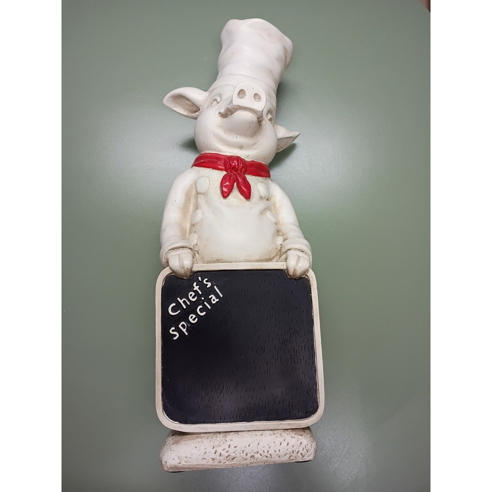 Vintage Pig Chef Figurine with Chalkboard Sign Kitchen Decor Bistro Statue 17"
